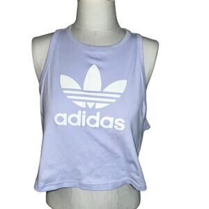Adidas Women's Trefoil cropped Tank Top light purple white Adidas logo sz large